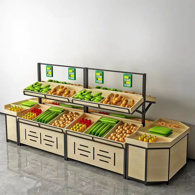Wooden  fruit vegetable display rack for Supermarkets and convenience stores