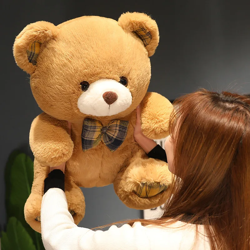 Custom wholesale cloth plaid bow tie gentleman teddy bear big plush toy
