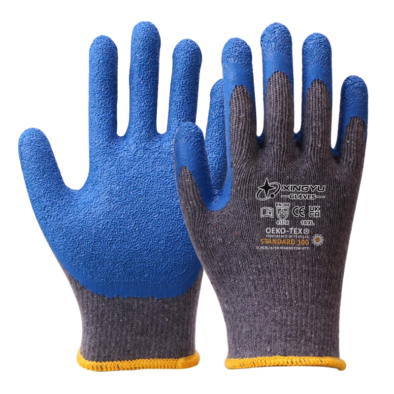 XINGYU General cheap wholesale 10G custom color yarn latex coating wrinkled work gloves