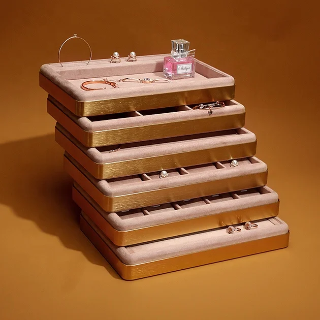 VANLOCY Jewelry Display Trjewelry Display Traylry Necklace Bracelet Earring Ring Display Tray Pink Metal Offer Cases