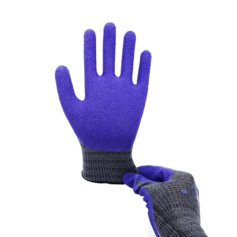 13G Purple Polyester Black Latex Honeycomb Foam Three Quarters Coated Slip Working Waterproof Latex Foam Gloves