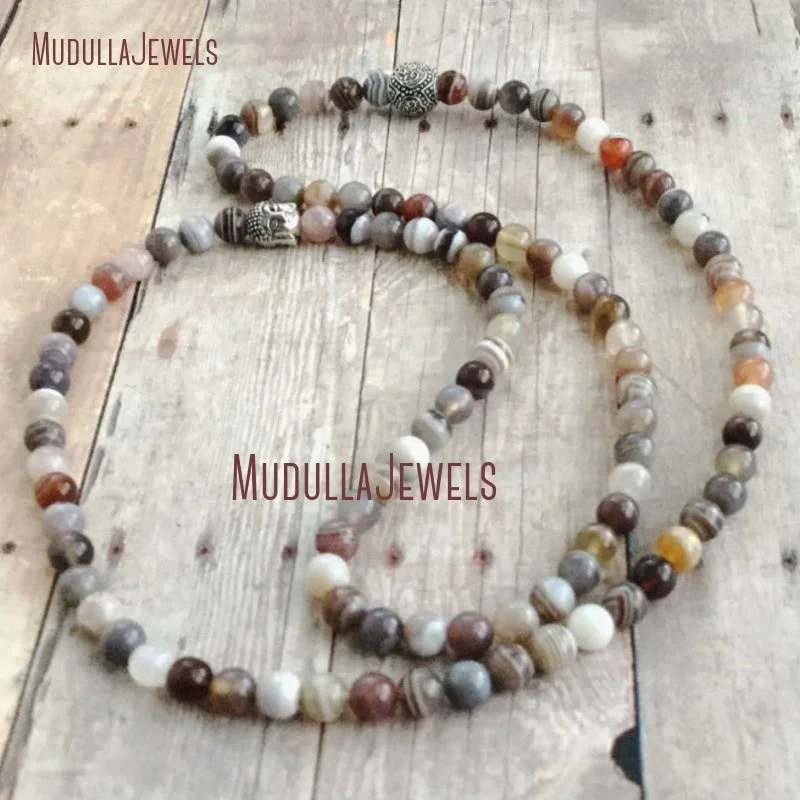 WMB18357 African Opal Beads Yoga Jewelry Mala Necklace Sterling Silver OM Buddha Wrap Bracelet 108 Mala Gemstone Prayer Beads