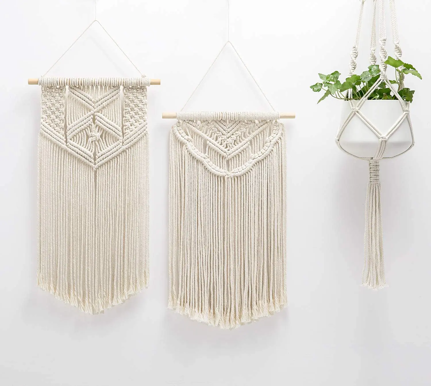 Woven Wall Decor Bohemian Home Chic Decoration Macrame Wall Hanging Art Tapestry Handmade Natural Cotton Rectangle Support Ivory