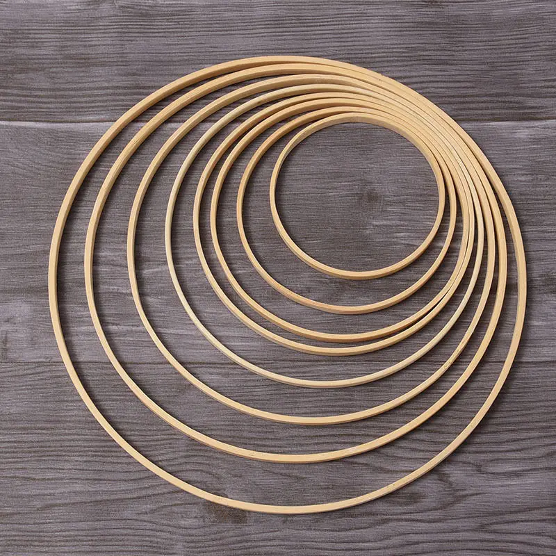Wholesale  DIY Wreath Dream Catching Net Wedding Home Decoration 8-40cm Wooden Circular Hoop Bamboo Hoop