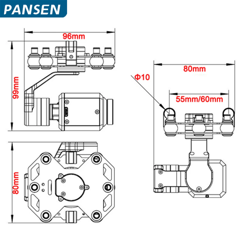 Tarot 3 Axis Brushless Gimbal with Built-in 640*512 Thermal Imaging Camera 3-6S Input S-Bus PWM Receiver Radio Control TL3T20