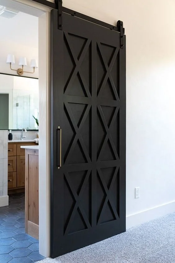 Modern solid wood sliding interior soundproof door black  Barn Doors with frame for villa