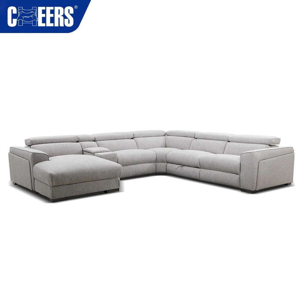 MANWAH CHEERS горячая Распродажа тканевый диван для гостиной серый 5-местный мощный Электрический откидной секционный диван для гостиной