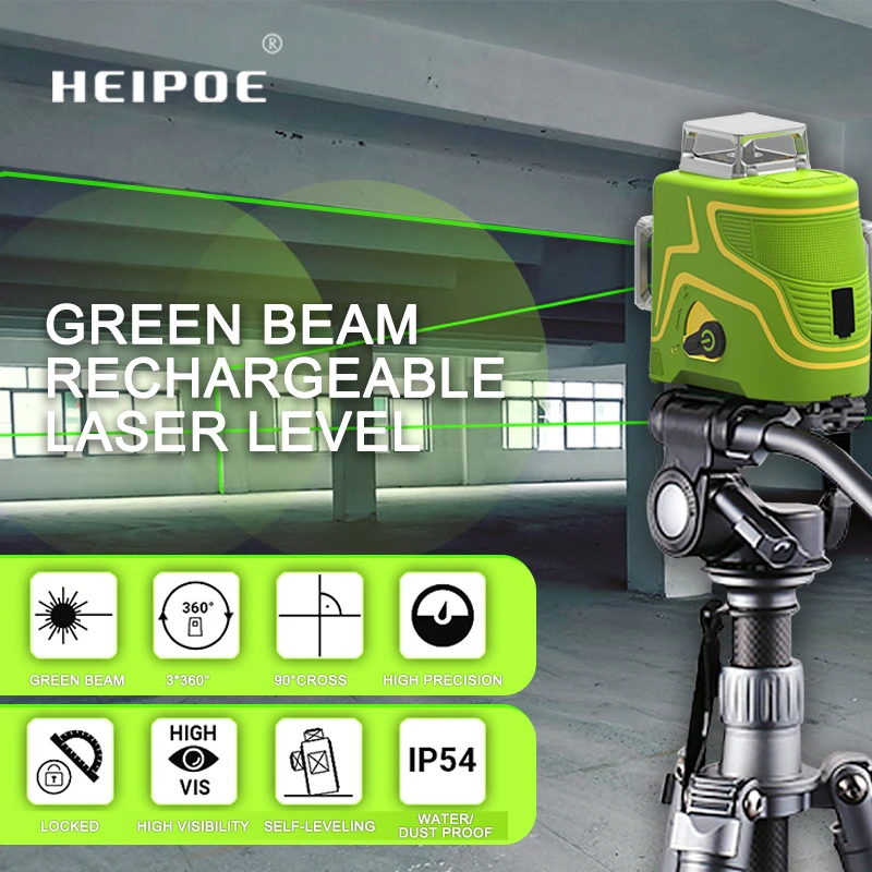 Pro  HEIPOE  MTM350B  3D  12 lines OSRAM green beam laser level  with Hard Carry Case