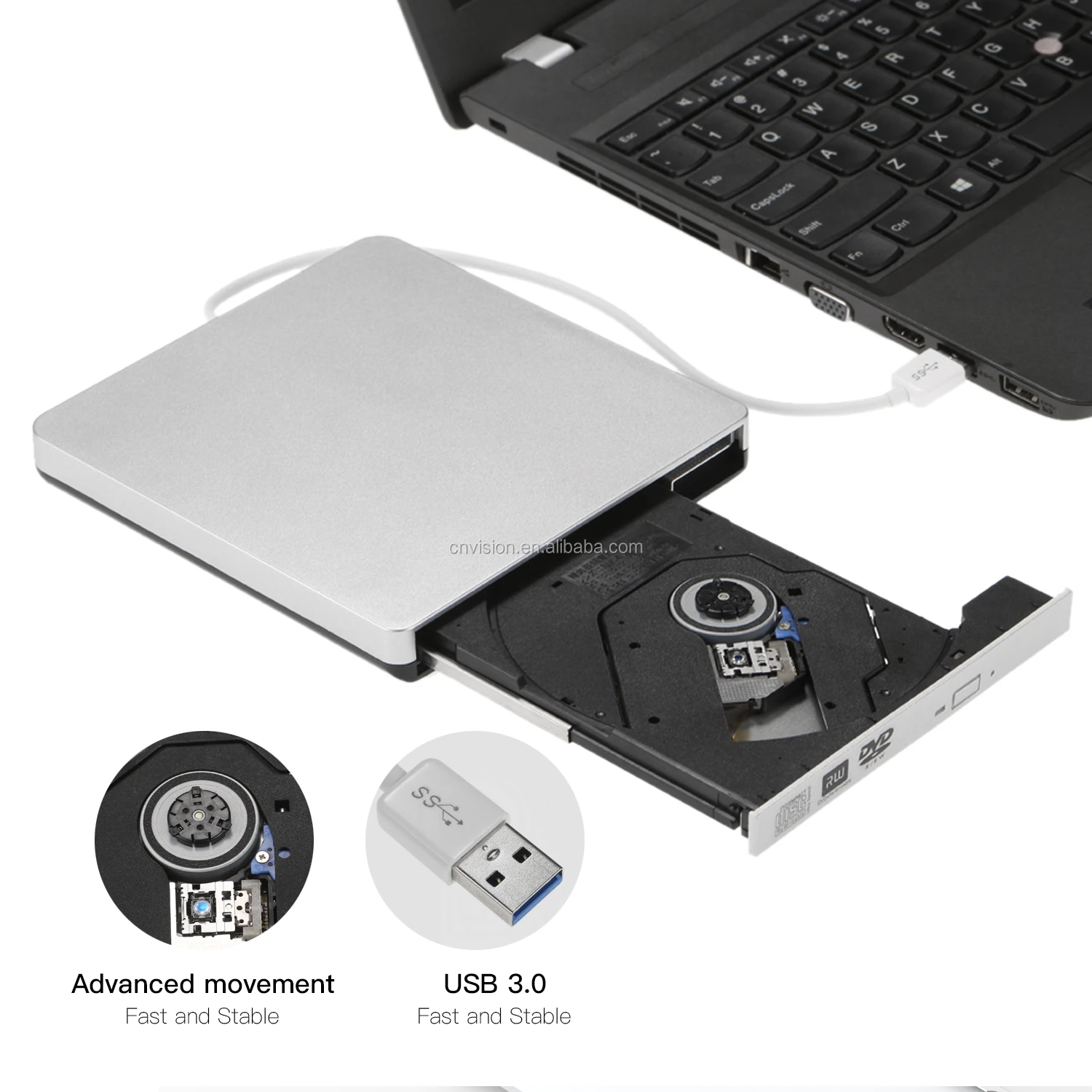 External CD Drive USB 3.0 Portable CD/Dvd +/-Rw Slim Rom Rewriter Burner For Laptop Desktop PC