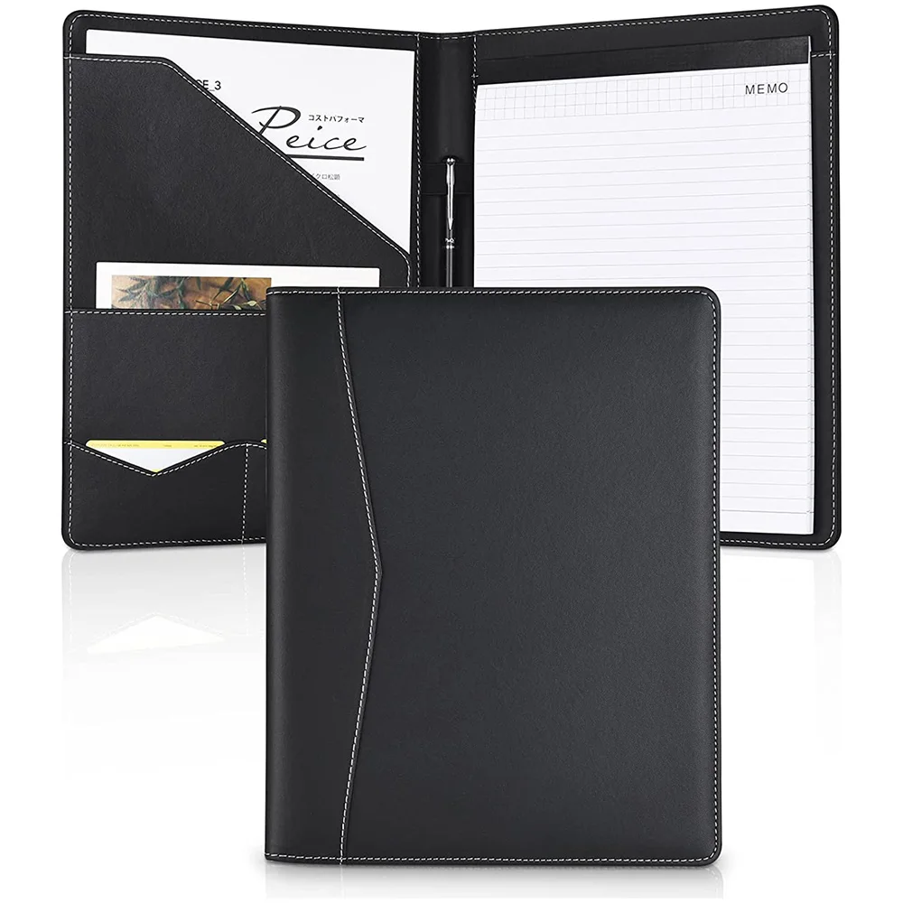Custom Logo A4 Padfolio Portfolio,Leather Portfolio Business Resume Padfolio for Pad,Cards Folder Organizer