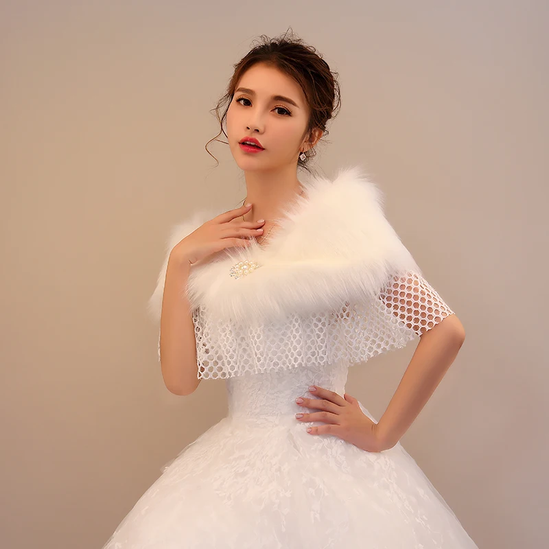 
Wholesale winter hot plush collar shawl mesh fabric tassel bridal imitation pearl buckle shawl 