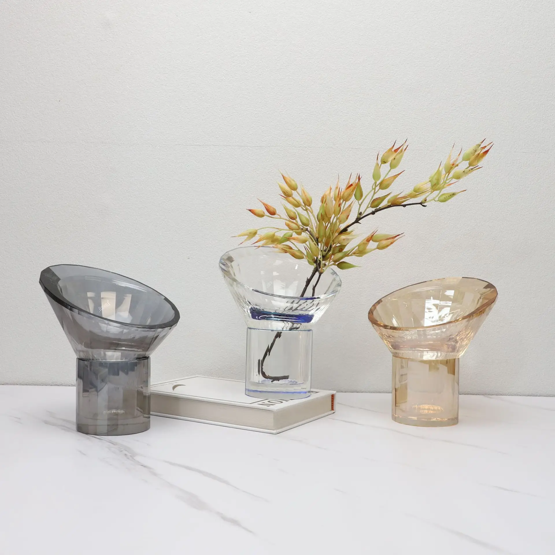 Customized Color Pieces Flower Holder Creative Hotel Desktop Decoration Crystal Bowl Ornaments Crystal Vase