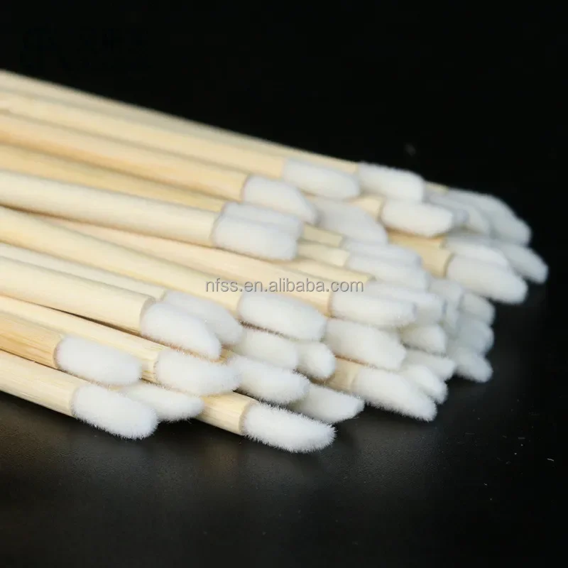 Eco Friendly Disposable Bamboo Stem Handle Flocked Head Lip Stick Gloss Make Up Brush Lip Brush