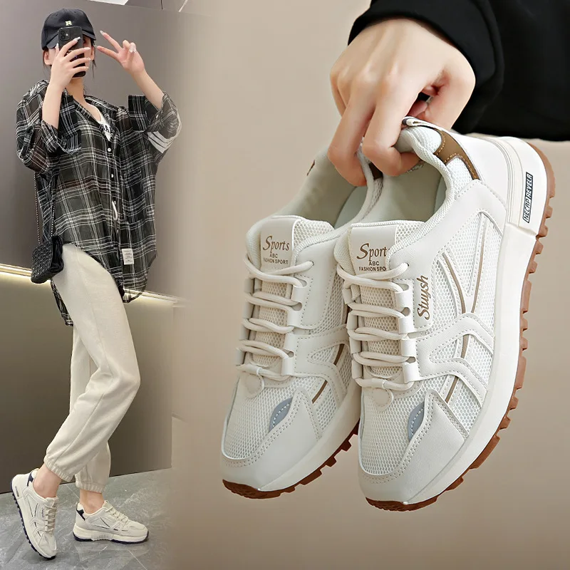 Hot Selling Factory Ladies Breathable Casual White Shoes Outdoor Fashion Thick Out Sole White Sneaker for Ladies