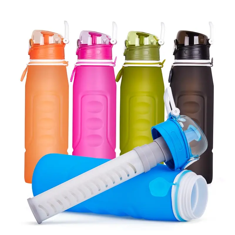 Best Outdoors Running Hiking Travel Carbon Filter Portable 1L Clear Container Silicone Collapsible Bottle Water Filter