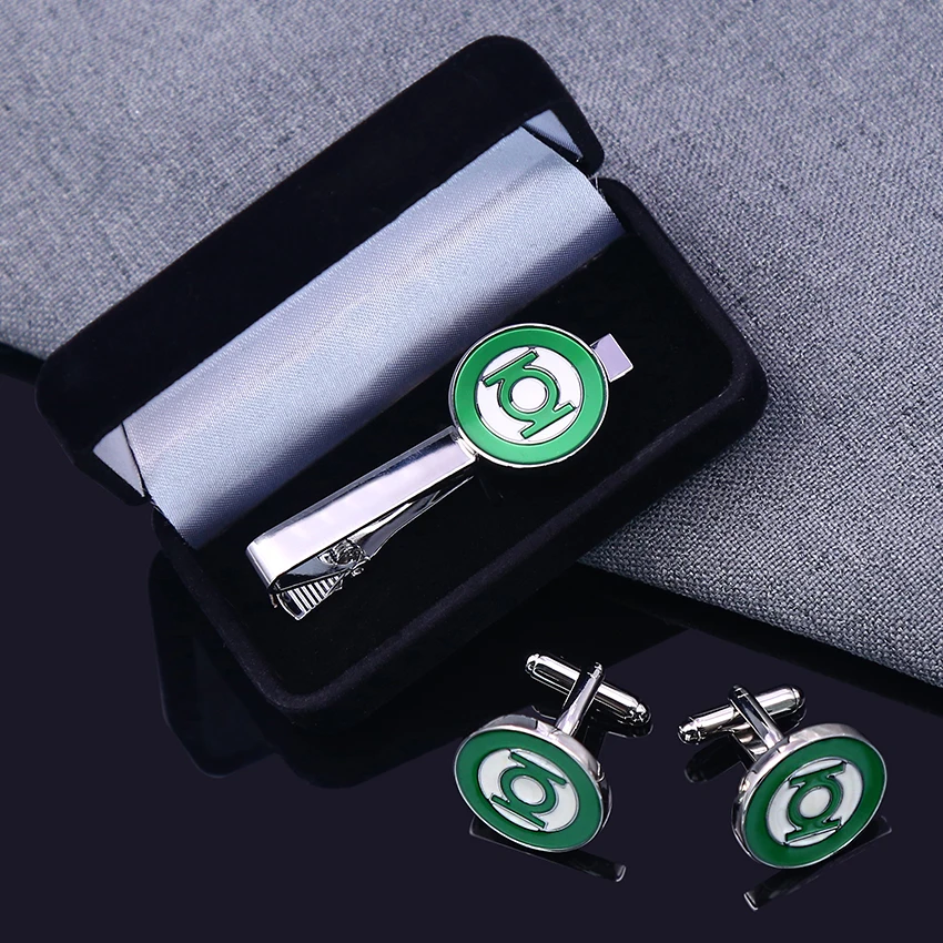 Cufflink manufacturer wholesale custom logo metal men cufflinks and tie clips set with box packaging