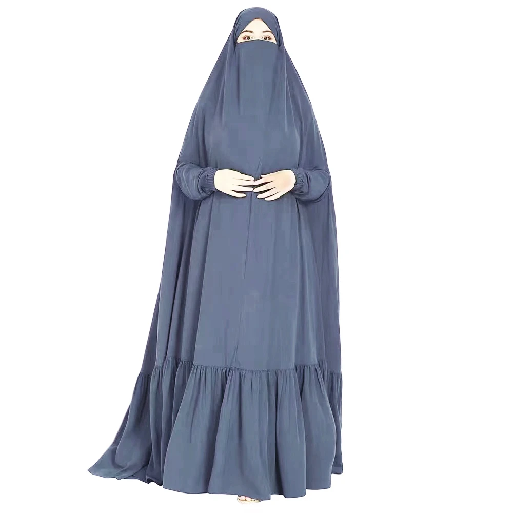 Modest Khimar Hijab Abaya Solid Color Festival Daily Robe Set Dress Niqab Burka Woman Clothing Islamic Muslim Abaya Dress Jilbab 6