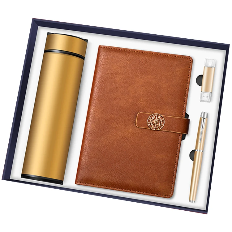 low MOQ Executive Business Corporate Gift Set Vacuum Cup USB Flash Drive A5 Notebook business gifts set
