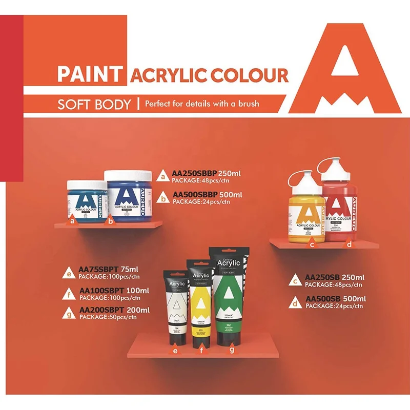 AUREUO Top Seller Red Round Bottle Bright Artist 500ml Acrylic Paints For Painting
