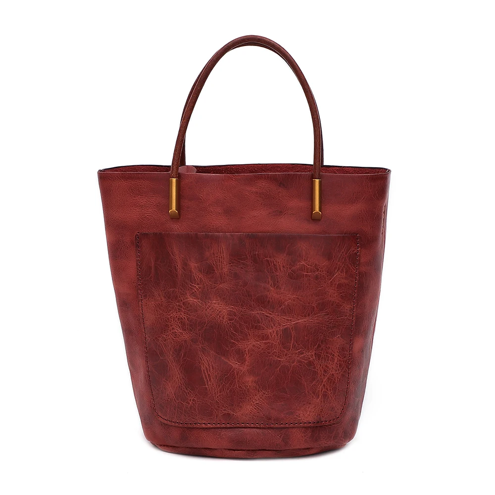 Custom Logo Retro Large Capacity Leather Shoulder Bucket Bag Women Designer Lady Messenger Handbag Single Strap Open Soft