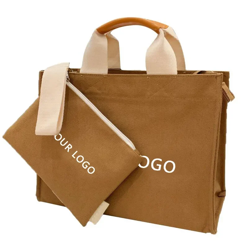 Lilalila canvas tote bag with pouch Wide portable handle leather Hand reinforcement with brushed rubber hard treatment