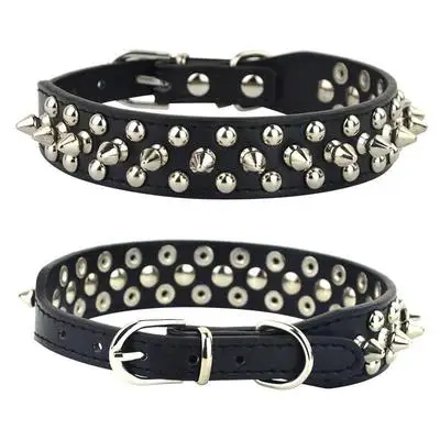 Adjustable Studded Dog Collar Microfiber Beaded Leather Spiked Puppy Collars Anti-Bite Pet Collar for Small Medium Large Dogs