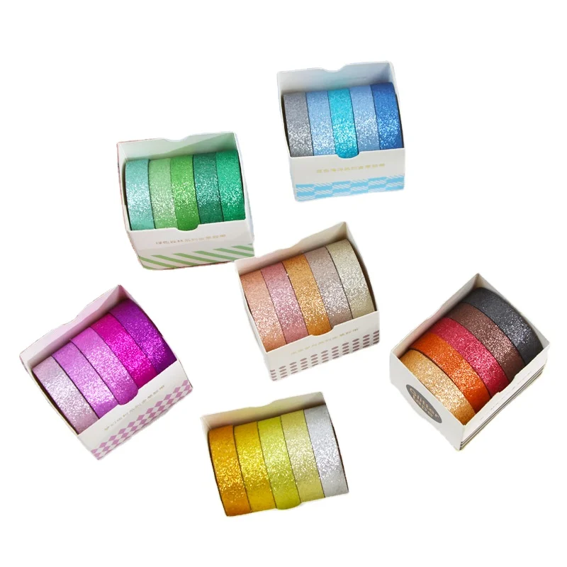 Ready to Ship Bling Bling Colorful UV Glitter Adhesive Washi Tape Box for DIY Decoration