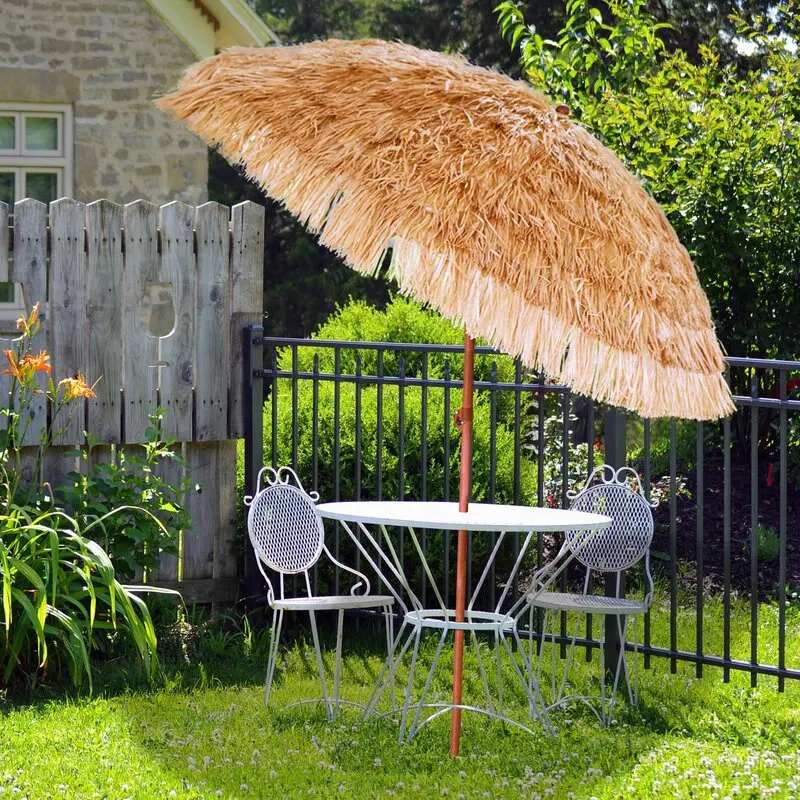 
Vintage Round Synthetic Thatch Tiki Tilt Straw Raffia Custom Parasols Sunshade Beach Garden Umbrella 