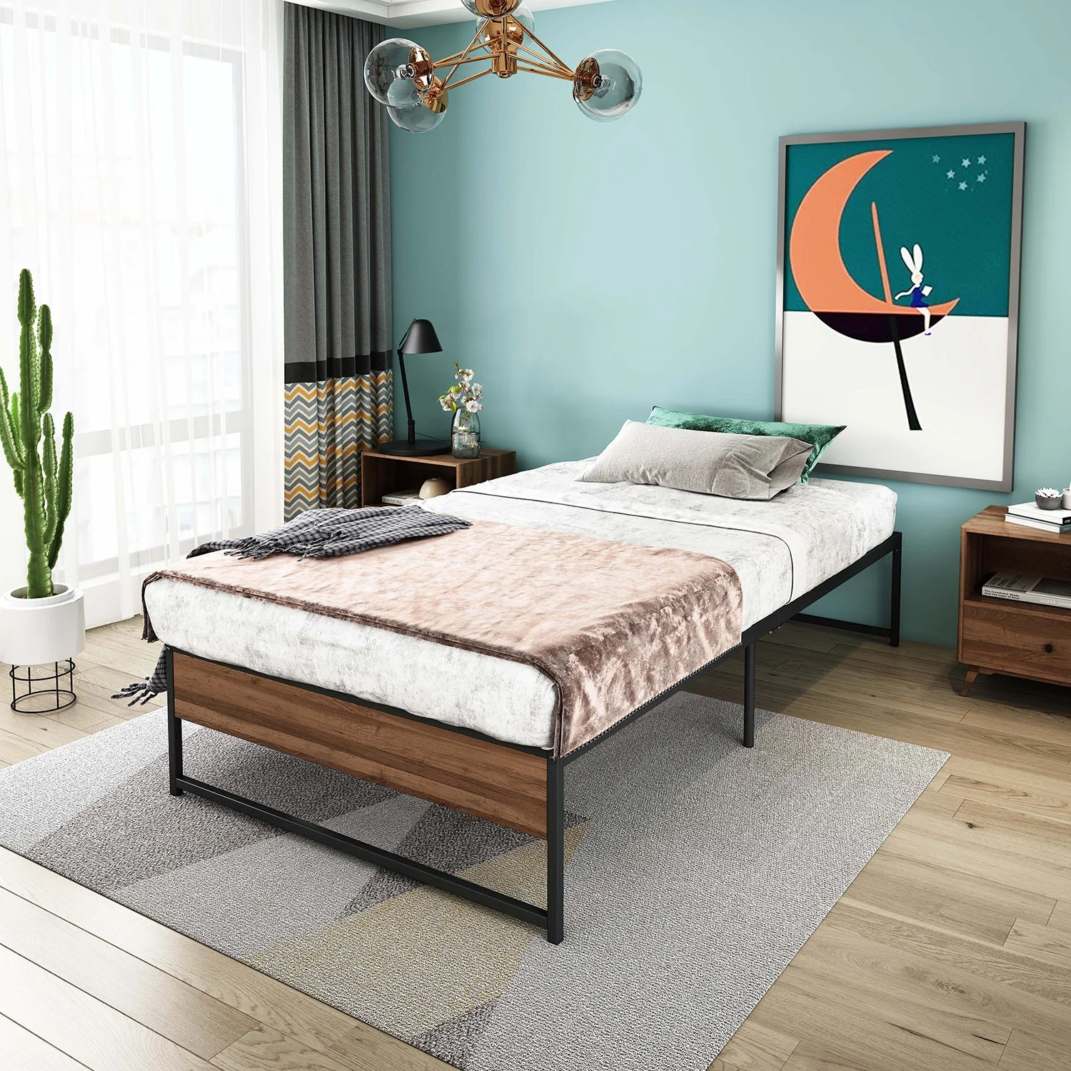 Cheap Price Modern Iron Twin Metal Platform Bed Frame Stable Twin Size Metal Bed Frame