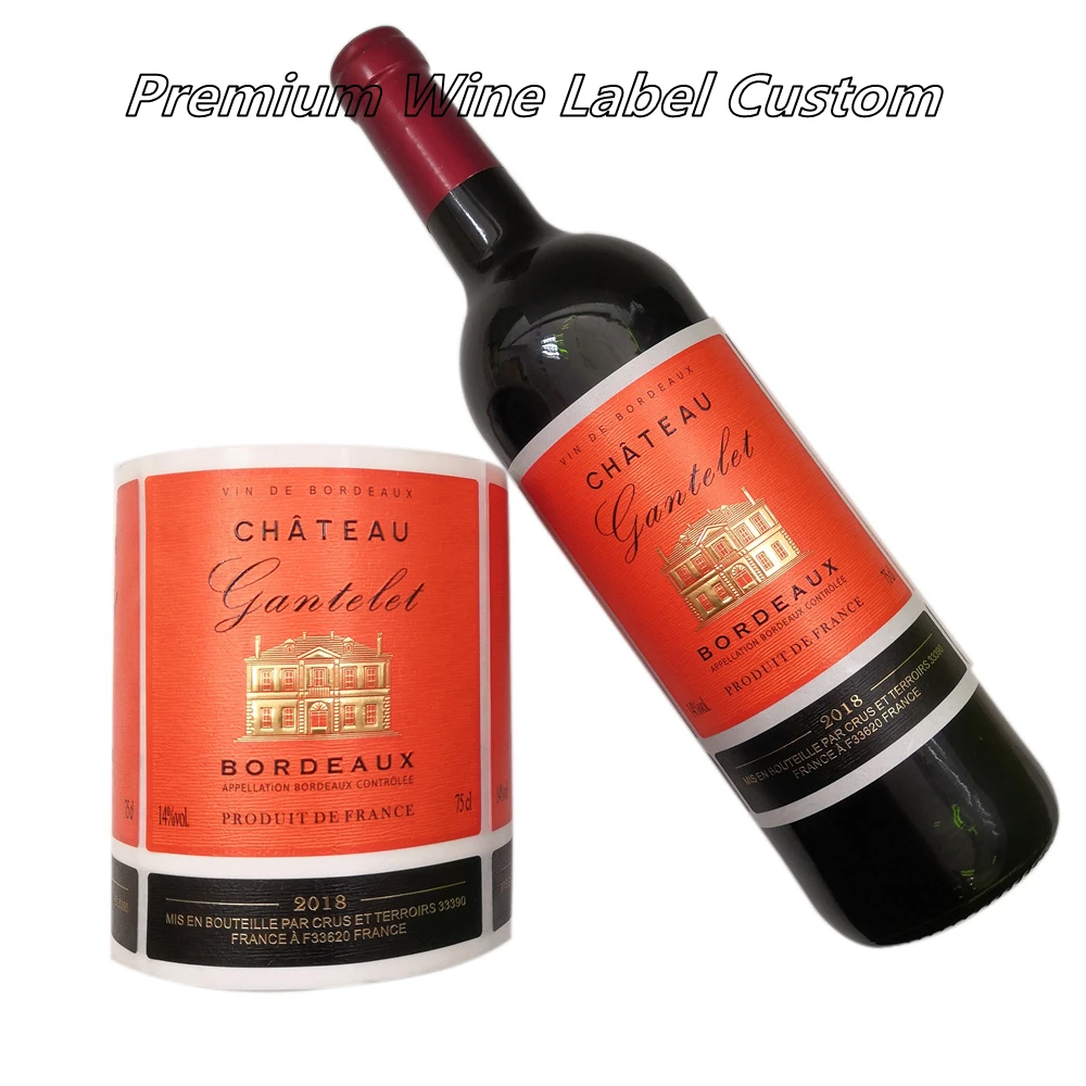 Minsda high quality Custom printing red wine bottle water bottle labels printed Logo bottle label sticker
