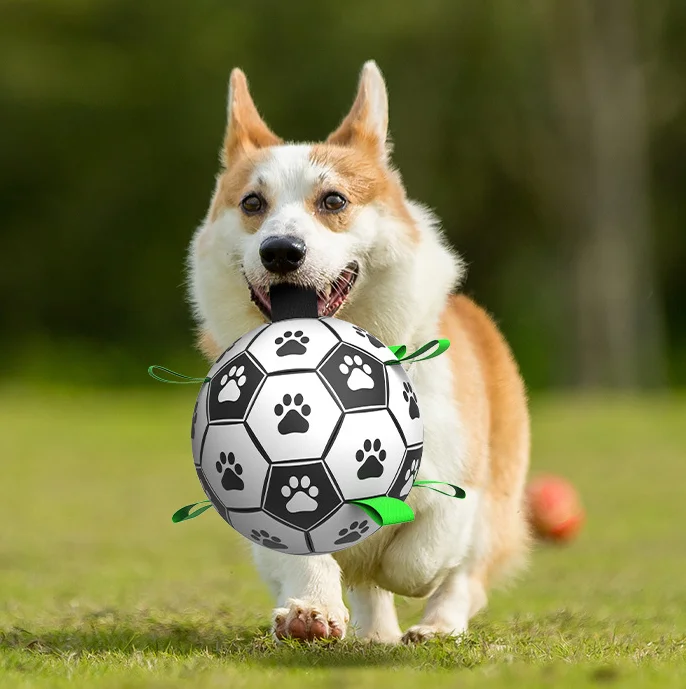 Interactive Large Dogs Football Toy Pet Football Dog Toys with Grab Tabs Outdoor Training Soccer Pet Bite Chew Balls