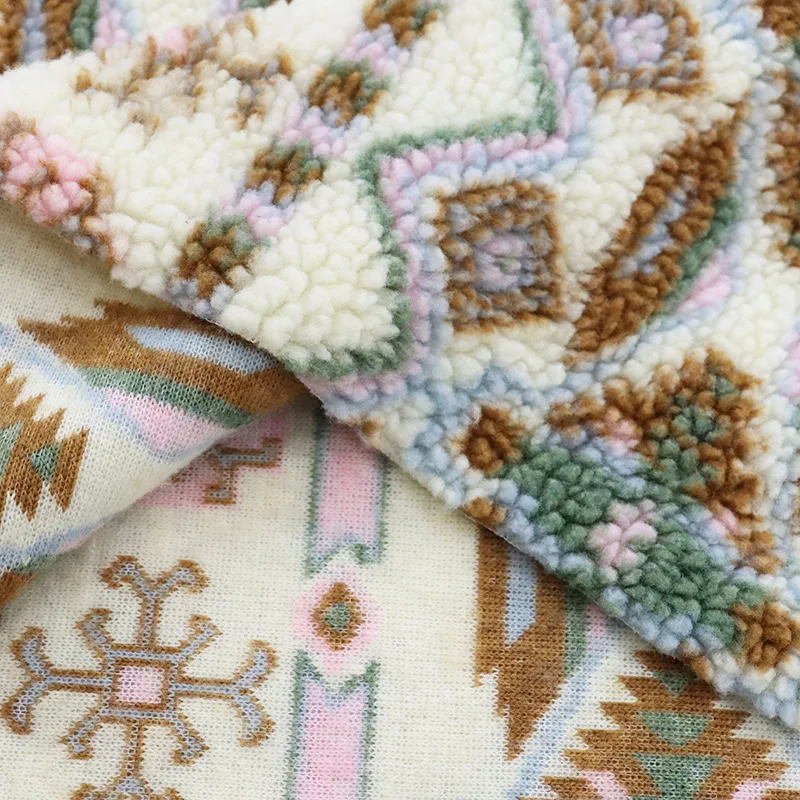 Wholesale Teddy Boho Bohemia Ethnic Style Sherpa Fabric Faux Lamb Fur Toy Pillow Fabrics