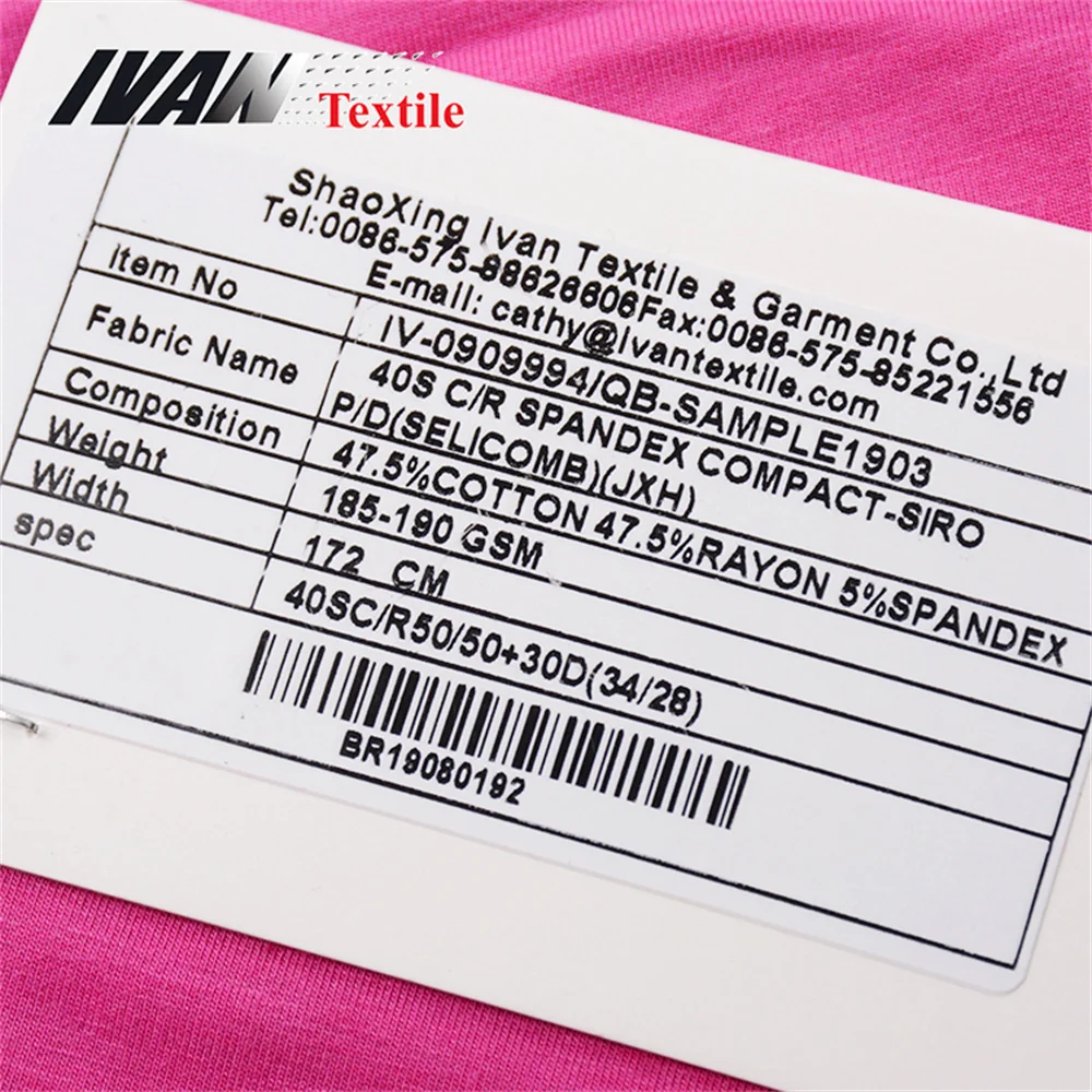 Good quality 40s cotton rayon spandex compact siro jersey pd fabric