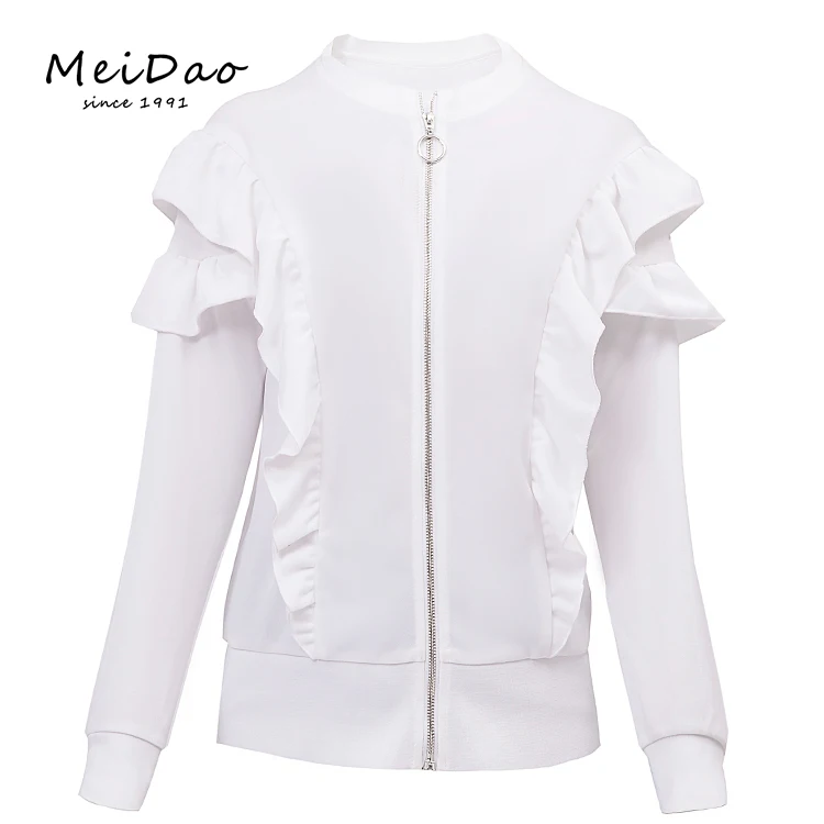 MEIDAO-030097 Smart White Casual Bomber Jacket With Stand Collar And Zipper For Ladies