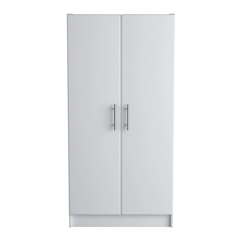 2 Door Modern Minimalist Wardrobe Closet Storage Cabinet with Partitions and Clothes Rail, Simple White