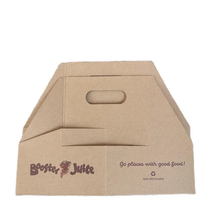 Manufacture Custom Printed Disposable Take Away Cardboard Paper Cup Holder Carry Tray With Handle