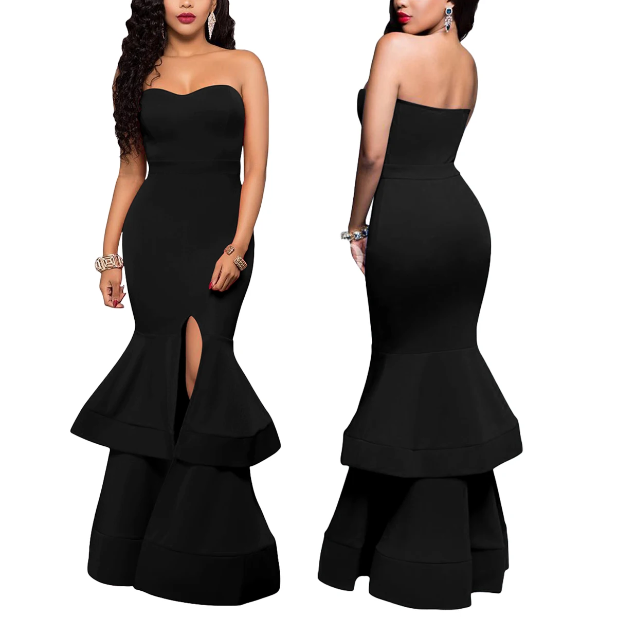 Woman Sexy Off Shoulder Bodycon Cake Skirt Leg Slit Formal Party Evening Dresses