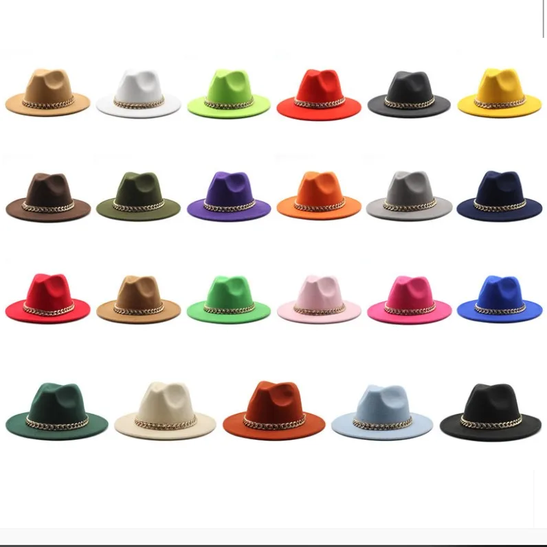 Hot sell Wide Brim Panama Hat Fedora Cap Chain Hats  For Women Luxury Jazz caps