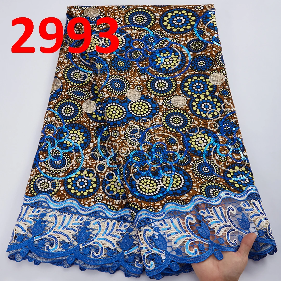 2993 Nigerian Style Colorful Printed Wax Lace High Quality Embroidery Ankara Wax Fabric Pretty Guipure Cord Lace Fabric