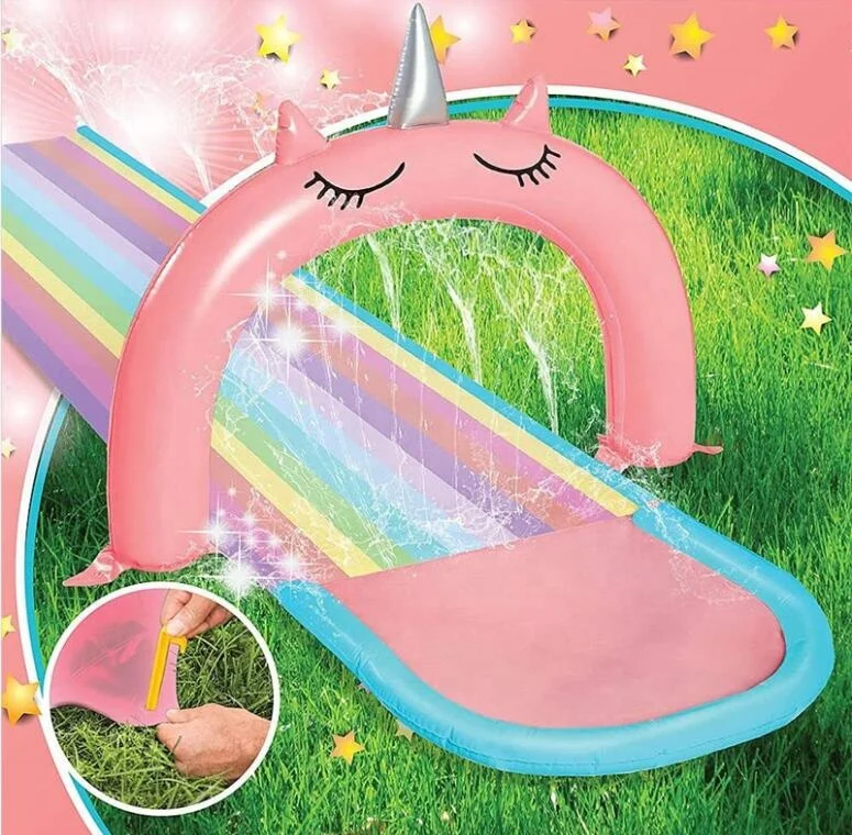 Inflatable garden toys kids water fun Splash Buddies Pink Unicorn Slide with Sprinkler Inflatable water Slide for Kids