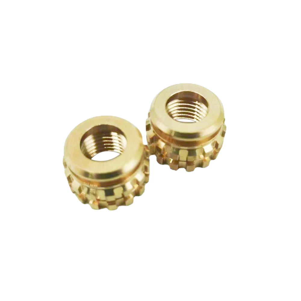 Injection Molded Flat Round Head Grooved Copper Female Thread Stud Vertical Knurled Brass Insert Nut For Plastic Housing