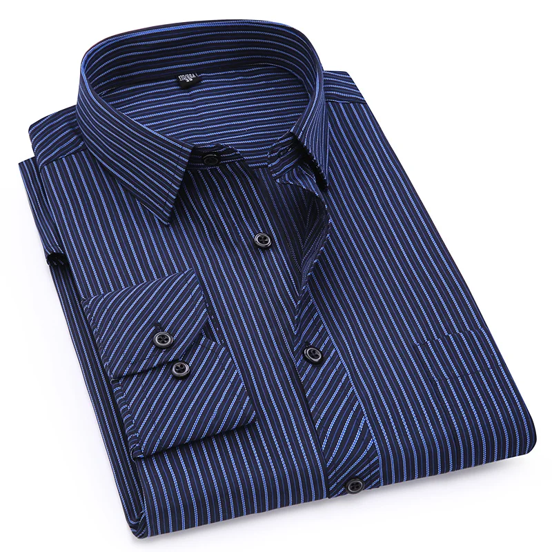 Plus Large Size Mens Business Classic Striped Casual Long Sleeved Shirts