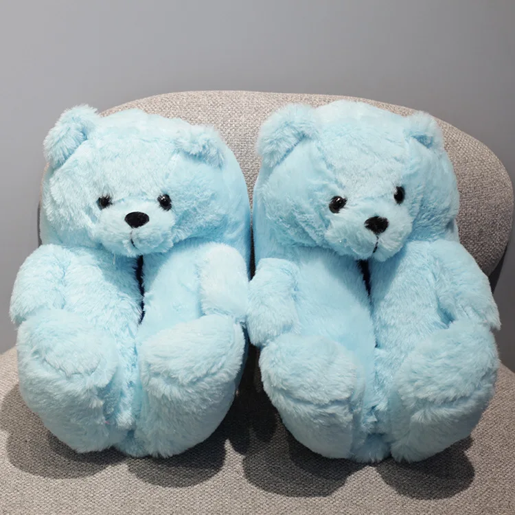 Cute Unisex Indoor Winter Slippers Plush Toys Soft Ladies Teddy Bear Furry Bedroom Shoes for Birthday Gift