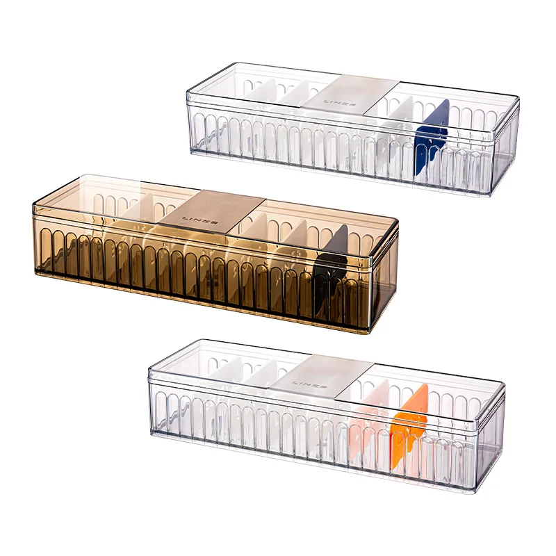 8 grids rectangle transparent desktop  data  cable storage box with cover