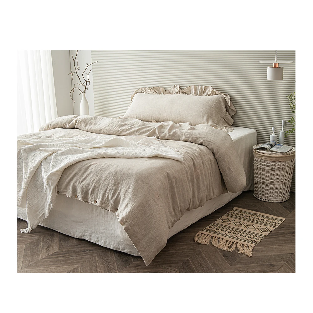 LZ 100% flax linen bed quilt cover set kids duvet cover bedding set