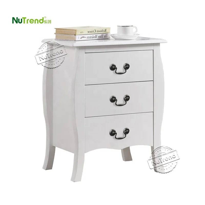 Retro Modern Living Room Small White Sofa Bed Side Corner Table  Vintage Bedroom 3 Drawers Wooden Night stand