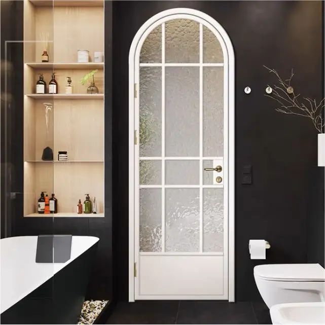 Arched French Design Interior Modern Aluminium Waterproof Thermal Break Double Tempered Glass Casement Door