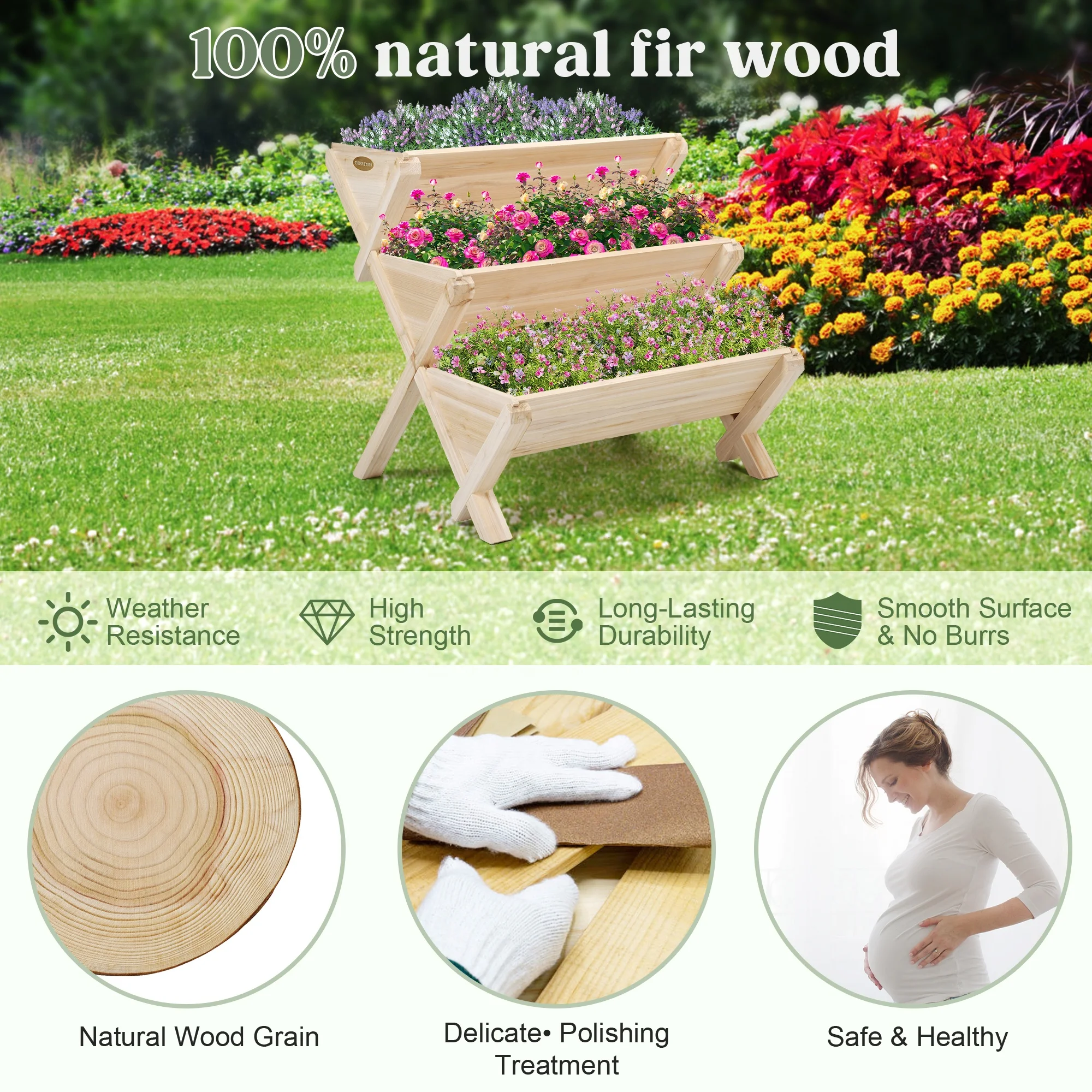 Raised Beds Kit for Flower 3 Tiers Wooden Vertical Raised Garden Bed with Legs Garden Freestanding Raised Garden Bed Planter Box