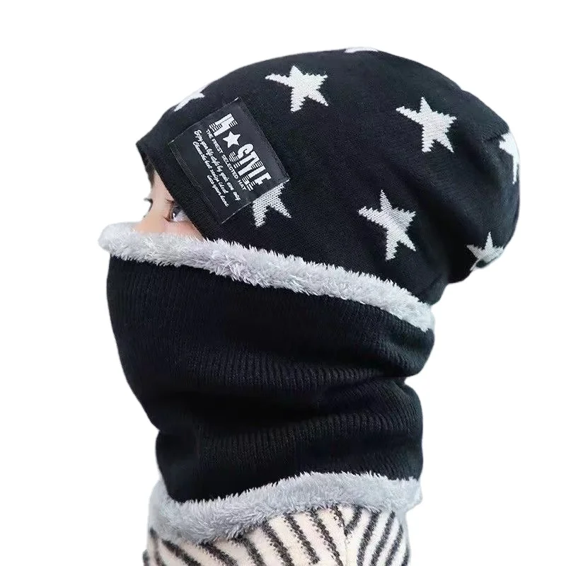 Winter boy warm set 2-16 years old fleece lining children knit beanie hat