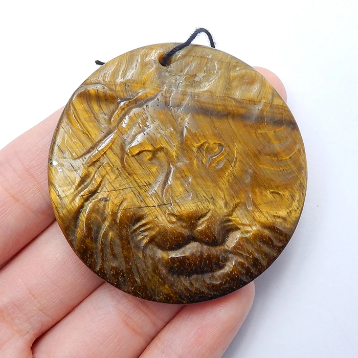 Carved Lion Animal Stone Pendant Golden Tiger Eye Stone Gemstone Pendant Crystal Healing Jewelry DIY Necklace Natural